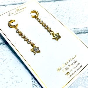 LA MENO: Moon Charm with Pearl & Star Earring